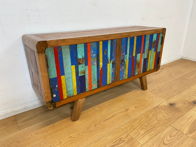 Boatwood by WMK I Bunterschönes Sideboard handgefertigt aus altem Bootsholz I Teakholz massiv I Kommode TV Lowboard Board Bank Schuhschrank Anrichte Bootsmöbel Treibholz I Berlin Hannover Dresden