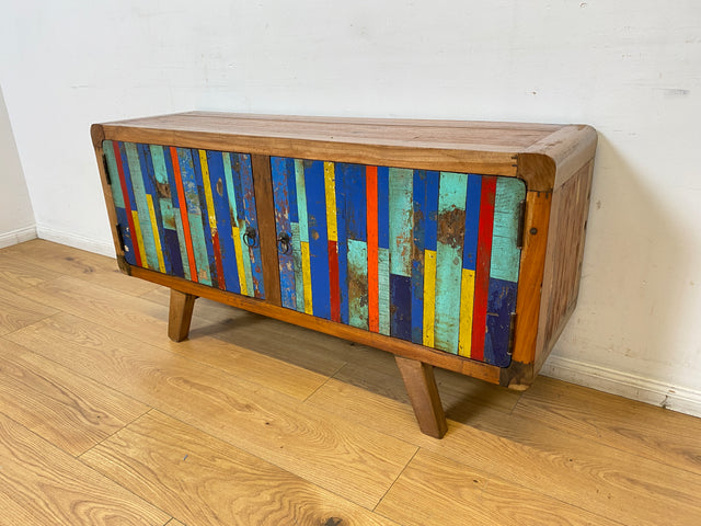 Boatwood by WMK I Bunterschönes Sideboard handgefertigt aus altem Bootsholz I Teakholz massiv I Kommode TV Lowboard Board Bank Schuhschrank Anrichte Bootsmöbel Treibholz I Berlin Hannover Dresden