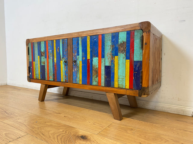 Boatwood by WMK I Bunterschönes Sideboard handgefertigt aus altem Bootsholz I Teakholz massiv I Kommode TV Lowboard Board Bank Schuhschrank Anrichte Bootsmöbel Treibholz I Berlin Hannover Dresden