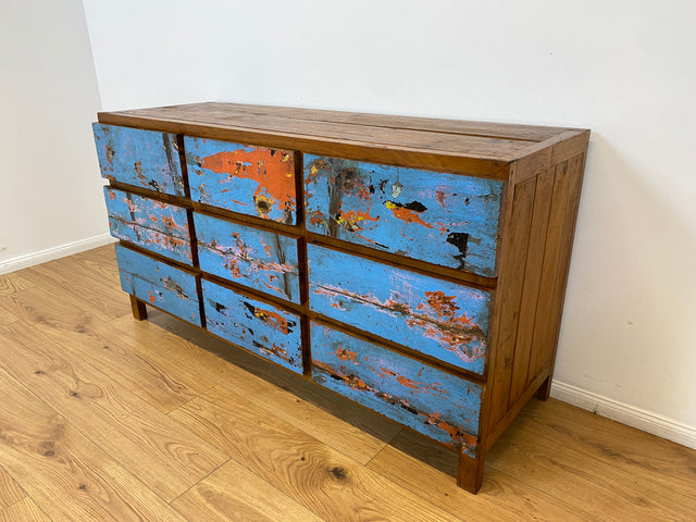 Boatwood by WMK # Wunderschönes & nachhaltiges Sideboard mit 9 Schubladen, ein aus altem Bootsholz handgefertigtes Unikat aus massivem Teakholz # Wäschekommode Kommode Schrank Anrichte Bootsmöbel Teak