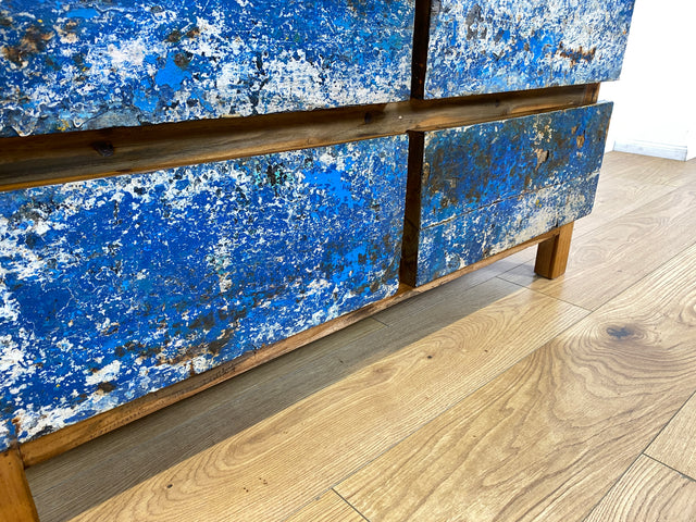 Boatwood by WMK I Besonders schönes Sideboard mit Schubladen in Blau I handmade Unikat aus altem Bootsholz I Teakholz massiv I Wäschekommode Schuladenkommode Lowboard Kommode TV Berlin Passau Rostock