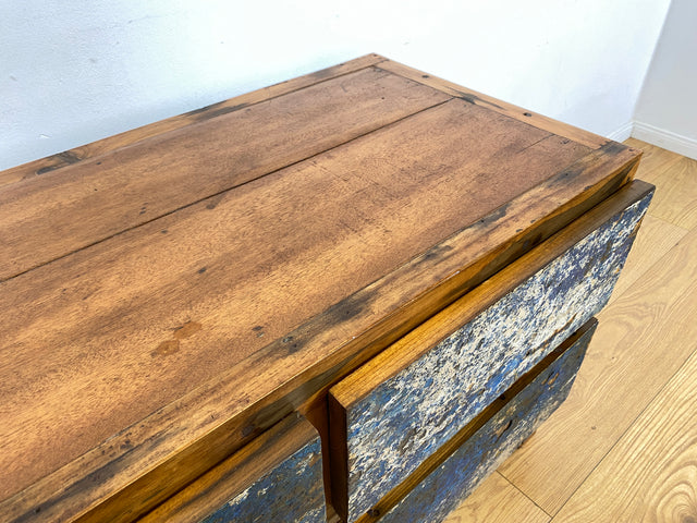 Boatwood by WMK I Besonders schönes Sideboard mit Schubladen in Blau I handmade Unikat aus altem Bootsholz I Teakholz massiv I Wäschekommode Schuladenkommode Lowboard Kommode TV Berlin Passau Rostock