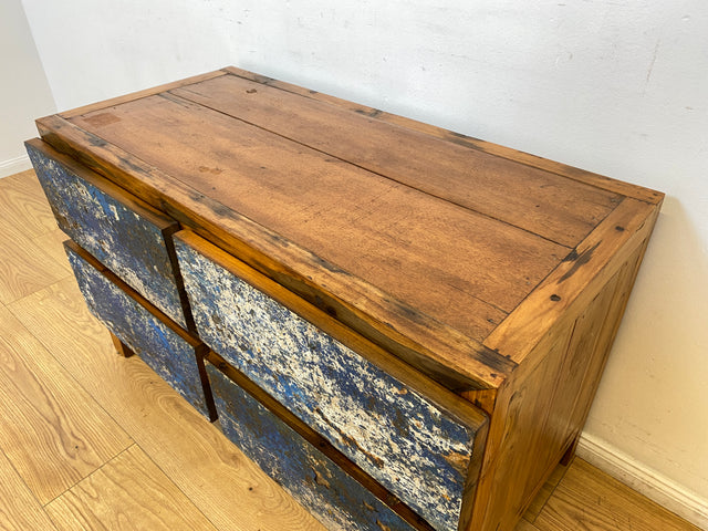 Boatwood by WMK I Besonders schönes Sideboard mit Schubladen in Blau I handmade Unikat aus altem Bootsholz I Teakholz massiv I Wäschekommode Schuladenkommode Lowboard Kommode TV Berlin Passau Rostock