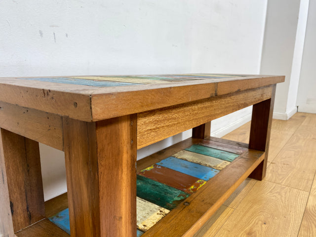 Boatwood by WMK I Sehr schöne Sitzbank aus altem Bootsholz in Originalfarben I Bank Schuhregal Küchenbank Schuhschrank Holzbank Holzregal Regal Flur Blumenregal Blumenbank Treibholz Berlin Halle Köln