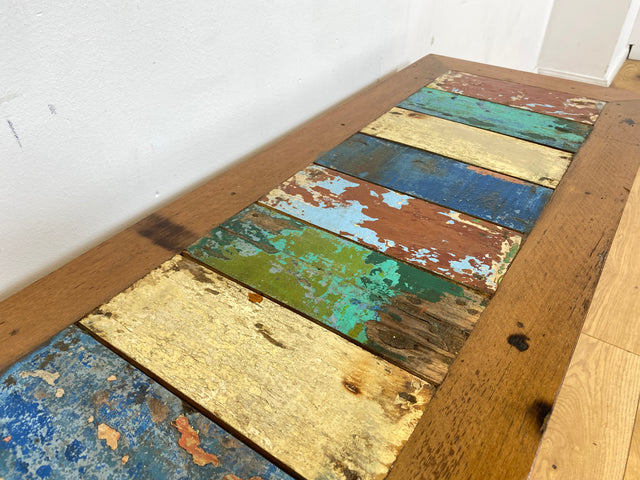 Boatwood by WMK I Sehr schöne Sitzbank aus altem Bootsholz in Originalfarben I Bank Schuhregal Küchenbank Schuhschrank Holzbank Holzregal Regal Flur Blumenregal Blumenbank Treibholz Berlin Halle Köln