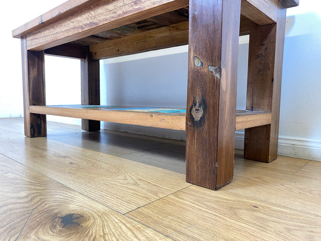 Boatwood by WMK I Sehr schöne Sitzbank aus altem Bootsholz in Originalfarben I Bank Schuhregal Küchenbank Schuhschrank Holzbank Holzregal Regal Flur Blumenregal Blumenbank Treibholz Berlin Halle Köln