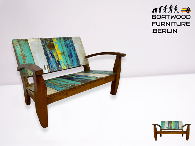 Boatwood by WMK I Besonderes Sofa aus altem Bootsholz I handgefertigtes Unikat I Teakholz I Couch Bank Holzbank Küchenbank Gartenbank Gartenmöbel Balkonmöbel Bootsmöbel Berlin Heidelberg Hessen Sylt