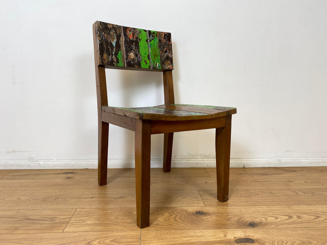 Boatwood by WMK # 1/5 Einzigartiger und sehr robuster Stuhl aus altem Bootsholz mit original Bootsfarben, ein handgefertigtes Unikat aus massivem Teakholz # Esszimmerstuhl Küchenstuhl Holzstuhl Chair
