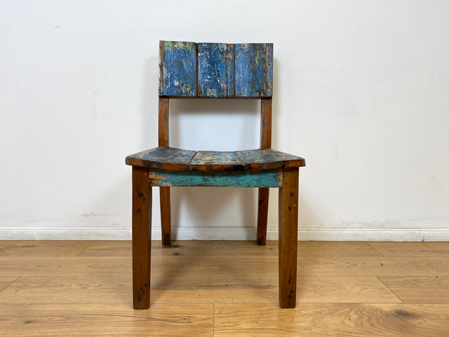 Boatwood by WMK # 1/5 Einzigartiger und sehr robuster Stuhl aus altem Bootsholz mit original Bootsfarben, ein handgefertigtes Unikat aus massivem Teakholz # Esszimmerstuhl Küchenstuhl Holzstuhl Chair