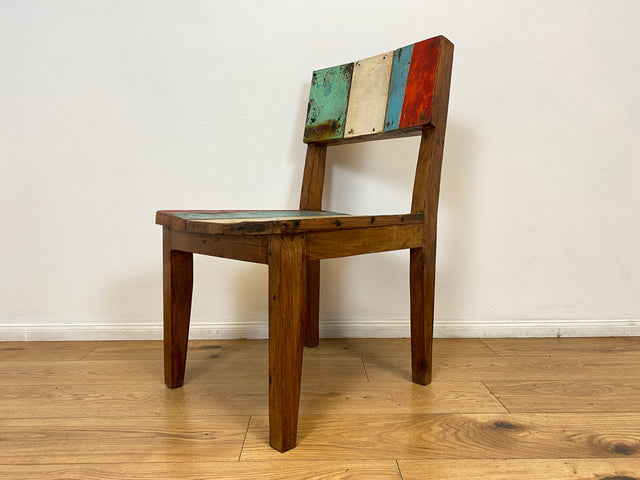 Boatwood by WMK # 1/5 Einzigartiger und sehr robuster Stuhl aus altem Bootsholz mit original Bootsfarben, ein handgefertigtes Unikat aus massivem Teakholz # Esszimmerstuhl Küchenstuhl Holzstuhl Chair
