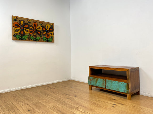 Boatwood by WMK I Besonders TV Lowboard mit Schubladen in Meeresblau I handgefertigtes Unikat aus altem Bootsholz I Teakholz massiv I Sideboard Kommode Bank Rack Fernsehkommode Berlin Augsburg Hamburg