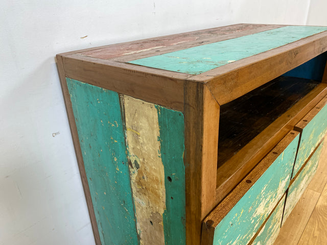 Wunderschöne und nachhaltige Kommode aus altem Boots Holz in Originalfarben mit Schubladen I Fernsehkommode TV Board Lowboard Sideboard Schubladenkommode I