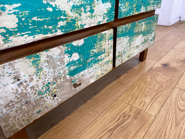 Wunderschöne und nachhaltige Kommode aus altem Boots Holz in Originalfarben mit Schubladen I Fernsehkommode TV Board Lowboard Sideboard Schubladenkommode I