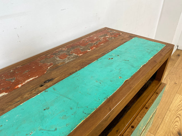 Wunderschöne und nachhaltige Kommode aus altem Boots Holz in Originalfarben mit Schubladen I Fernsehkommode TV Board Lowboard Sideboard Schubladenkommode I