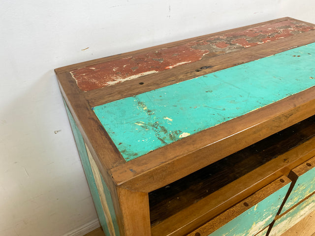 Wunderschöne und nachhaltige Kommode aus altem Boots Holz in Originalfarben mit Schubladen I Fernsehkommode TV Board Lowboard Sideboard Schubladenkommode I