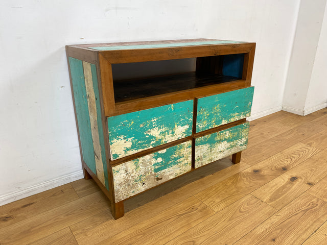 Wunderschöne und nachhaltige Kommode aus altem Boots Holz in Originalfarben mit Schubladen I Fernsehkommode TV Board Lowboard Sideboard Schubladenkommode I