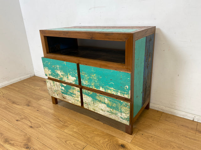 Wunderschöne und nachhaltige Kommode aus altem Boots Holz in Originalfarben mit Schubladen I Fernsehkommode TV Board Lowboard Sideboard Schubladenkommode I