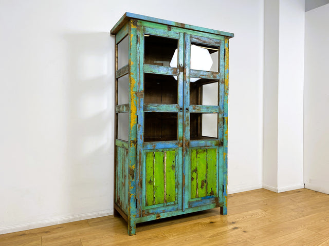 Boatwood by WMK I Besonders schöne Vitrine aus altem Bootsholz, ein handgefertigtes Unikat aus massivem Teakholz I Schrank Regal Highboard Bücher Geschirr Wäsche Kleider Küchen Berlin Rostock Duisburg