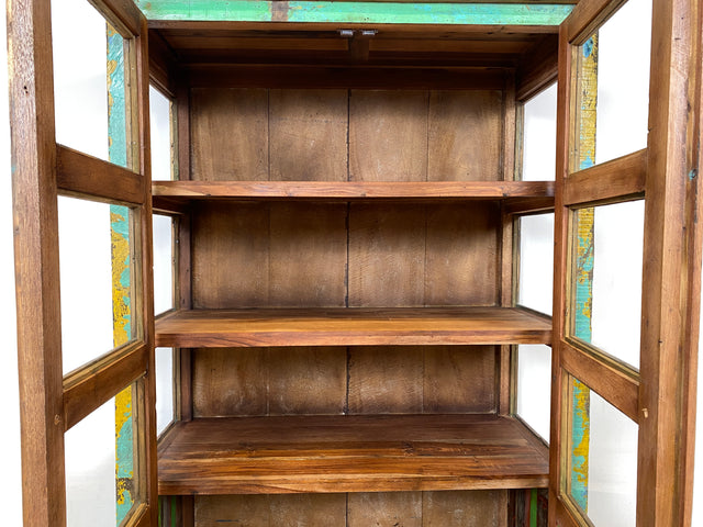 Boatwood by WMK I Besonders schöne Vitrine aus altem Bootsholz, ein handgefertigtes Unikat aus massivem Teakholz I Schrank Regal Highboard Bücher Geschirr Wäsche Kleider Küchen Berlin Rostock Duisburg