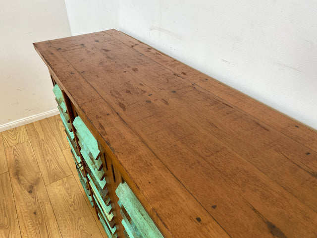 Originelles Highboard handgefertigt aus altem Bootsholz mit Lamellen Türen I Schrank Sideboard Kommode Anrichte Küchenschrank Schuhschrank Flurkommode Flurschrank I
