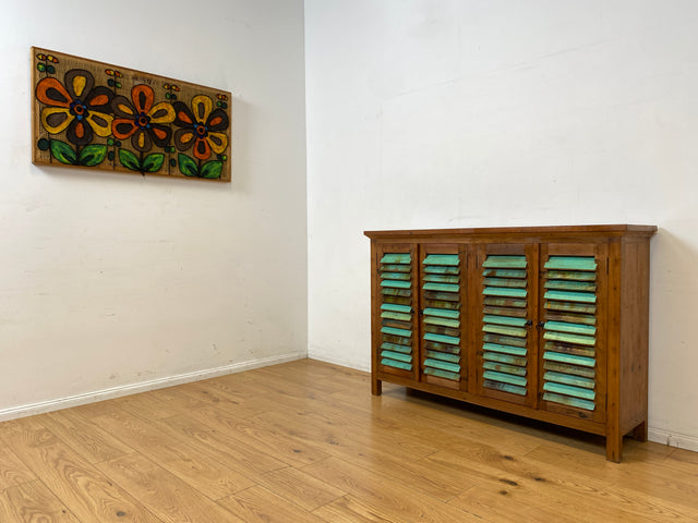 Originelles Highboard handgefertigt aus altem Bootsholz mit Lamellen Türen I Schrank Sideboard Kommode Anrichte Küchenschrank Schuhschrank Flurkommode Flurschrank I