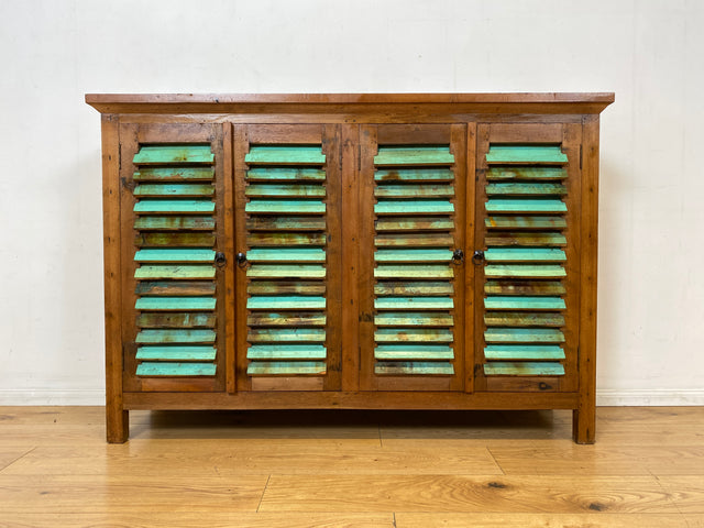 Originelles Highboard handgefertigt aus altem Bootsholz mit Lamellen Türen I Schrank Sideboard Kommode Anrichte Küchenschrank Schuhschrank Flurkommode Flurschrank I