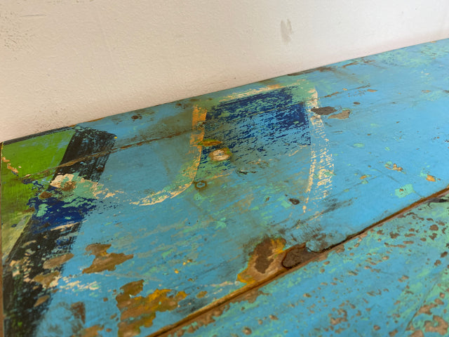 Einzigartiger 200x90cm großer meeresblauer Esstisch handgefertigt aus altem Bootsholz  I Teakholz massiv I Tisch Küchentisch Gartentisch Holztisch Dining Table I