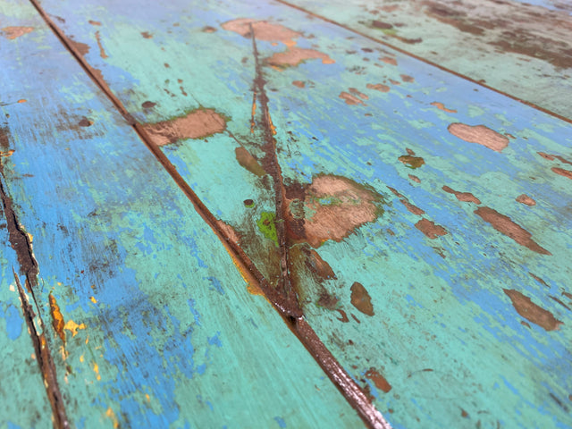 Einzigartiger 200x90cm großer meeresblauer Esstisch handgefertigt aus altem Bootsholz  I Teakholz massiv I Tisch Küchentisch Gartentisch Holztisch Dining Table I