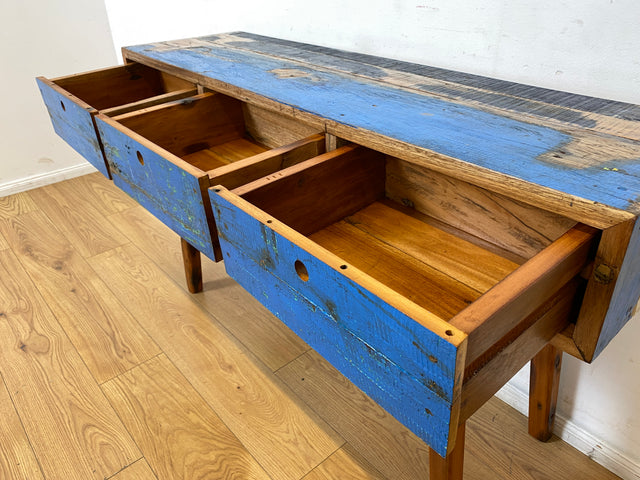 Boatwood by WMK I Einzigartige blaue Konsole handgefertigt aus altem Bootsholz in Originalfarbe mit Schubladen