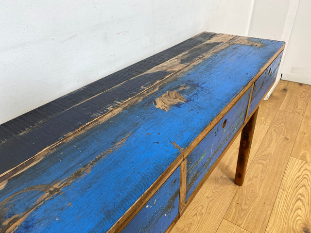 Boatwood by WMK I Einzigartige blaue Konsole handgefertigt aus altem Bootsholz in Originalfarbe mit Schubladen