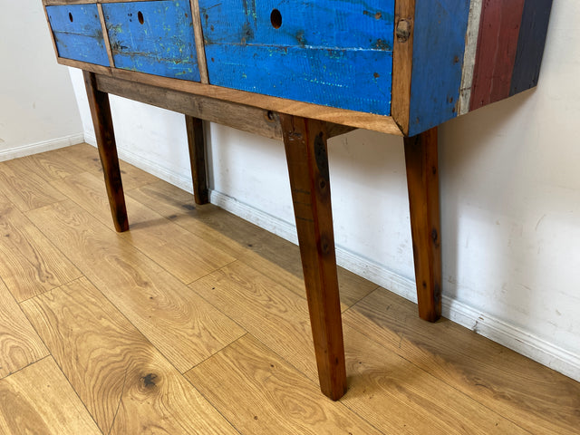 Boatwood by WMK I Einzigartige blaue Konsole handgefertigt aus altem Bootsholz in Originalfarbe mit Schubladen
