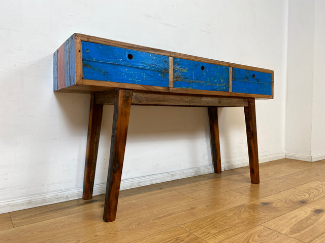 Boatwood by WMK I Einzigartige blaue Konsole handgefertigt aus altem Bootsholz in Originalfarbe mit Schubladen