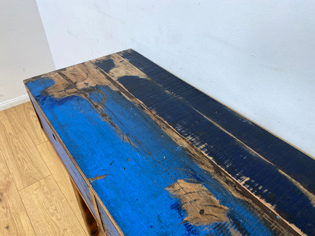 Boatwood by WMK I Einzigartige blaue Konsole handgefertigt aus altem Bootsholz in Originalfarbe mit Schubladen