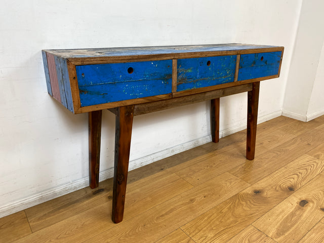 Boatwood by WMK I Einzigartige blaue Konsole handgefertigt aus altem Bootsholz in Originalfarbe mit Schubladen