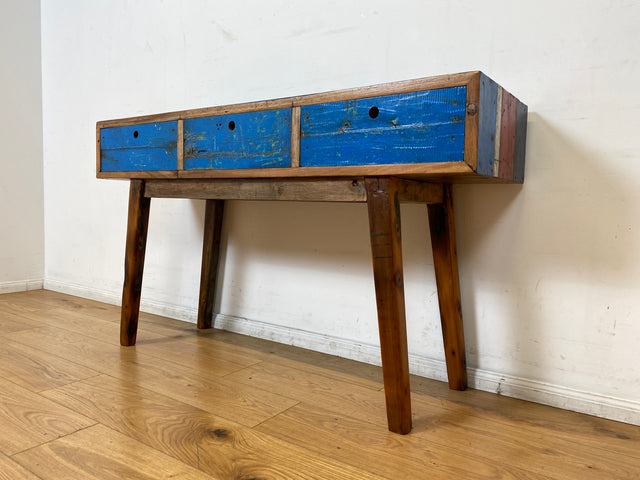 Boatwood by WMK I Einzigartige blaue Konsole handgefertigt aus altem Bootsholz in Originalfarbe mit Schubladen