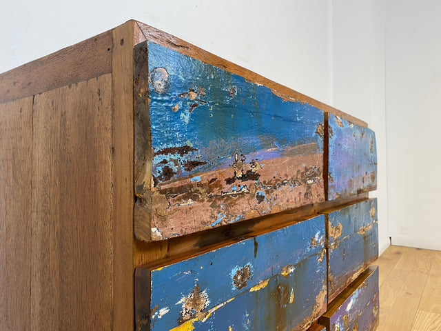 Boatwood by WMK I Besonders schöne handgefertigte Kommode aus altem Bootsholz mit 6 Schubladen I Sideboard TV Lowboard Anrichte Schubladenkommode Wäschekommode Fernsehschrank I Berlin Dresden Bayern