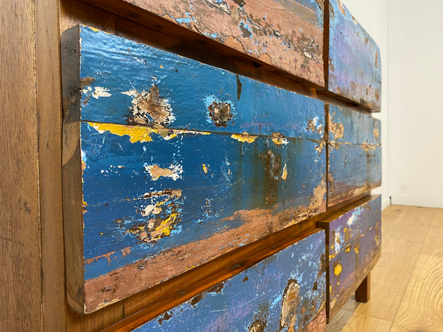 Boatwood by WMK I Besonders schöne handgefertigte Kommode aus altem Bootsholz mit 6 Schubladen I Sideboard TV Lowboard Anrichte Schubladenkommode Wäschekommode Fernsehschrank I Berlin Dresden Bayern