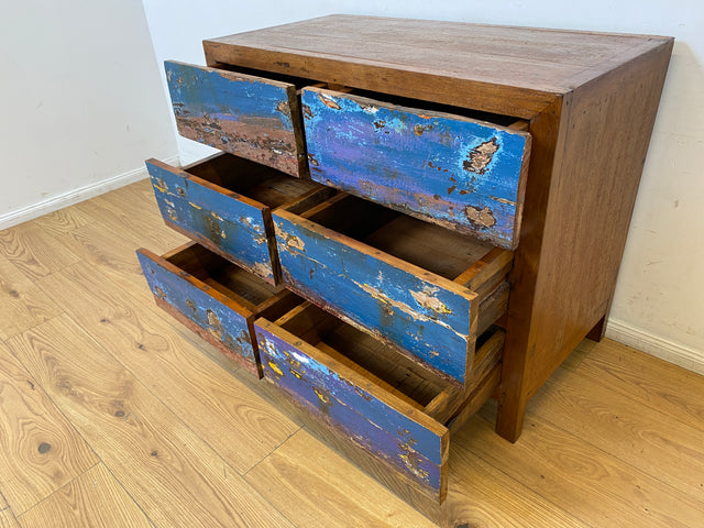 Boatwood by WMK I Besonders schöne handgefertigte Kommode aus altem Bootsholz mit 6 Schubladen I Sideboard TV Lowboard Anrichte Schubladenkommode Wäschekommode Fernsehschrank I Berlin Dresden Bayern