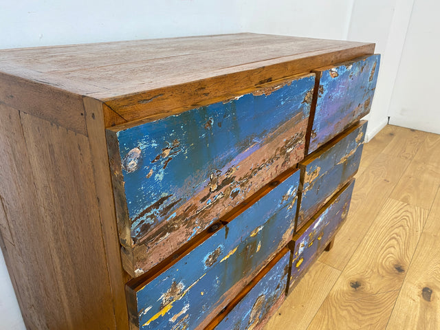 Boatwood by WMK I Besonders schöne handgefertigte Kommode aus altem Bootsholz mit 6 Schubladen I Sideboard TV Lowboard Anrichte Schubladenkommode Wäschekommode Fernsehschrank I Berlin Dresden Bayern