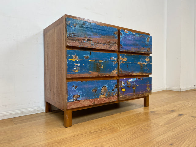 Boatwood by WMK I Besonders schöne handgefertigte Kommode aus altem Bootsholz mit 6 Schubladen I Sideboard TV Lowboard Anrichte Schubladenkommode Wäschekommode Fernsehschrank I Berlin Dresden Bayern
