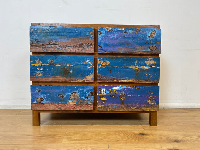 Boatwood by WMK I Besonders schöne handgefertigte Kommode aus altem Bootsholz mit 6 Schubladen I Sideboard TV Lowboard Anrichte Schubladenkommode Wäschekommode Fernsehschrank I Berlin Dresden Bayern