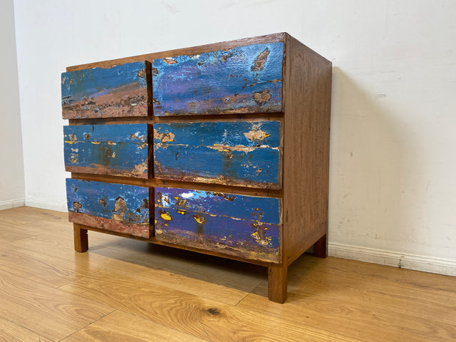 Boatwood by WMK I Besonders schöne handgefertigte Kommode aus altem Bootsholz mit 6 Schubladen I Sideboard TV Lowboard Anrichte Schubladenkommode Wäschekommode Fernsehschrank I Berlin Dresden Bayern