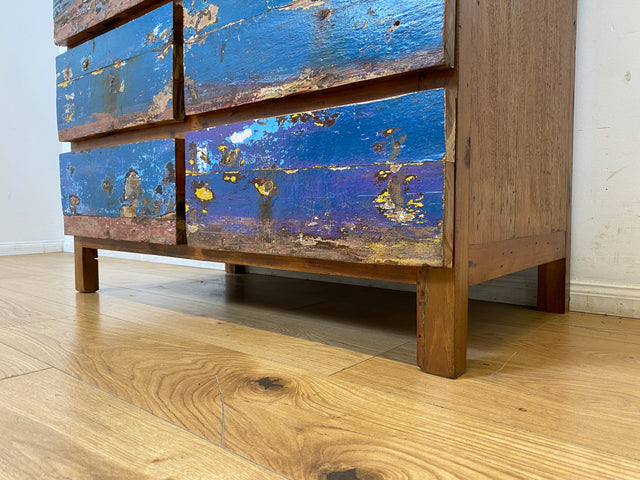 Boatwood by WMK I Besonders schöne handgefertigte Kommode aus altem Bootsholz mit 6 Schubladen I Sideboard TV Lowboard Anrichte Schubladenkommode Wäschekommode Fernsehschrank I Berlin Dresden Bayern