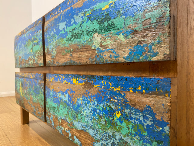 Boatwood by WMK I Besonders schöne handgefertigte Kommode aus altem Bootsholz mit Schubladen I Sideboard TV Lowboard Board Schubladenkommode Wäschekommode Fernsehschrank Berlin Leipzig Düsseldorf Ulm