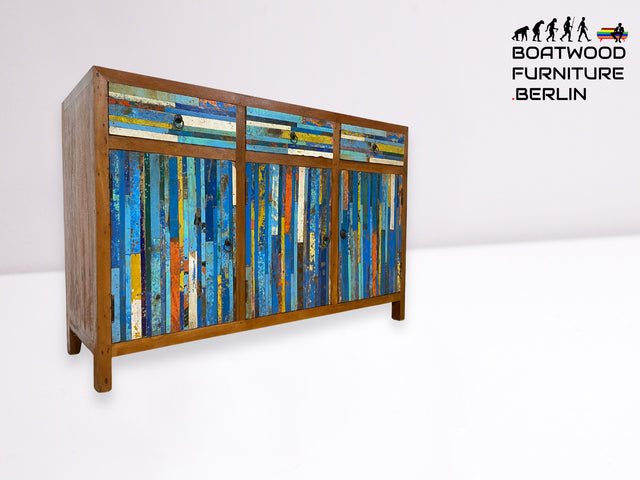 Boatwood by WMK I Einzigartiges handgefertigtes Sideboard aus altem Bootsholz mit Schubladen I Teakholz massiv I Kommode Schrank Anrichte Wäschekommode Schuhschrank Flurschrank I Berlin NRW Stuttgart