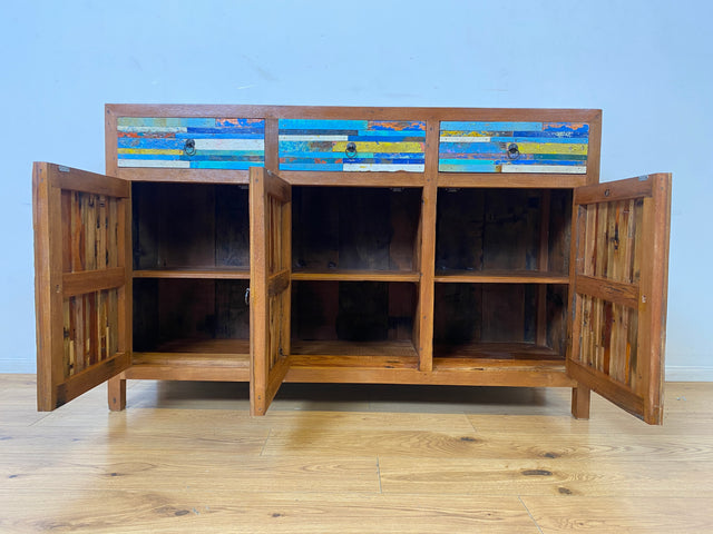 Boatwood by WMK I Einzigartiges handgefertigtes Sideboard aus altem Bootsholz mit Schubladen I Teakholz massiv I Kommode Schrank Anrichte Wäschekommode Schuhschrank Flurschrank I Berlin NRW Stuttgart