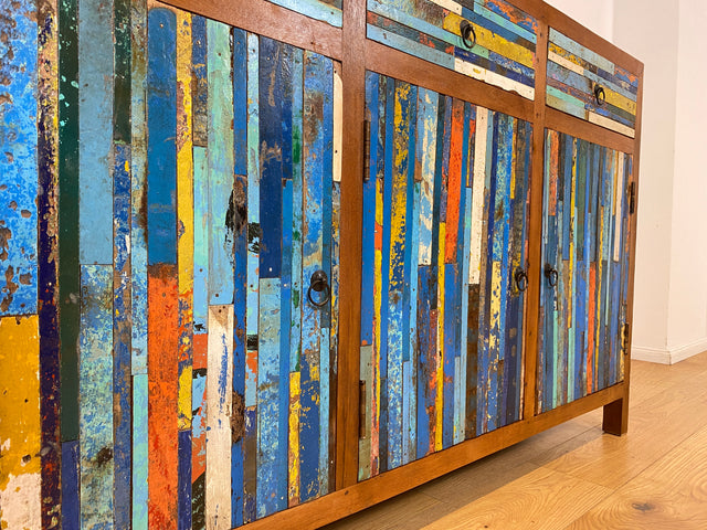 Boatwood by WMK I Einzigartiges handgefertigtes Sideboard aus altem Bootsholz mit Schubladen I Teakholz massiv I Kommode Schrank Anrichte Wäschekommode Schuhschrank Flurschrank I Berlin NRW Stuttgart