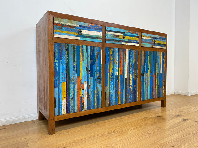 Boatwood by WMK I Einzigartiges handgefertigtes Sideboard aus altem Bootsholz mit Schubladen I Teakholz massiv I Kommode Schrank Anrichte Wäschekommode Schuhschrank Flurschrank I Berlin NRW Stuttgart