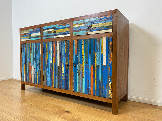 Boatwood by WMK I Einzigartiges handgefertigtes Sideboard aus altem Bootsholz mit Schubladen I Teakholz massiv I Kommode Schrank Anrichte Wäschekommode Schuhschrank Flurschrank I Berlin NRW Stuttgart