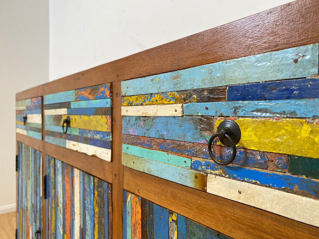 Boatwood by WMK I Einzigartiges handgefertigtes Sideboard aus altem Bootsholz mit Schubladen I Teakholz massiv I Kommode Schrank Anrichte Wäschekommode Schuhschrank Flurschrank I Berlin NRW Stuttgart